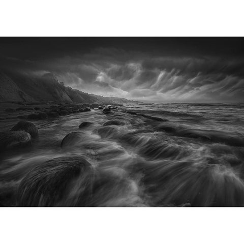 Bowling Ball Beach Black Modern Wood Framed Art Print with Double Matting by Deng, Larry
