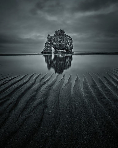 Hvitserkur Black Ornate Wood Framed Art Print with Double Matting by Guo, David