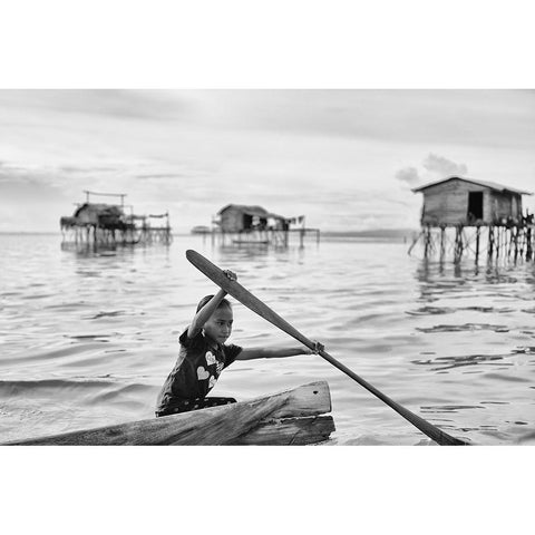 Paddle Power Black Modern Wood Framed Art Print by Long, Kieron