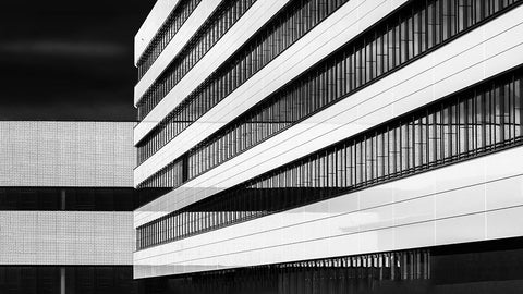 Industrial FaAsade | Receding Lines Black Ornate Wood Framed Art Print with Double Matting by Ruckert, Stephan