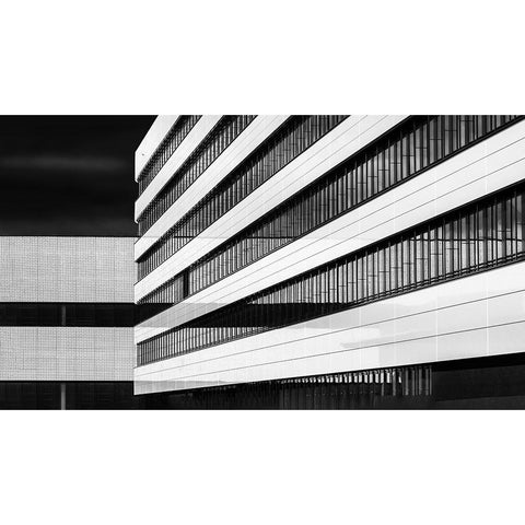 Industrial FaAsade | Receding Lines Black Modern Wood Framed Art Print by Ruckert, Stephan