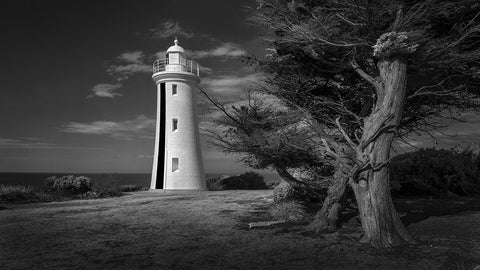 Mersey Bluff Lighthouse Black Ornate Wood Framed Art Print with Double Matting by Papamanolis, Emanuel