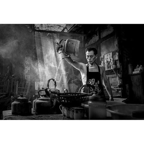 The Teahouse Black Modern Wood Framed Art Print with Double Matting by Yu Wu, Irene
