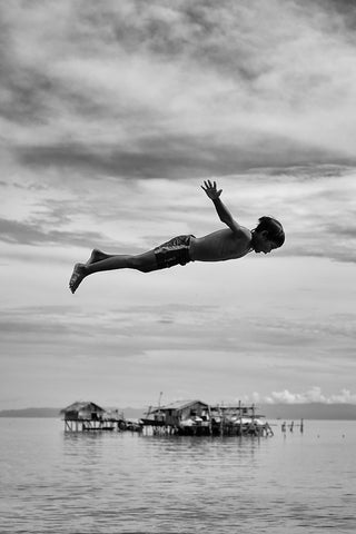 In Mid-Air White Modern Wood Framed Art Print with Double Matting by Long, Kieron