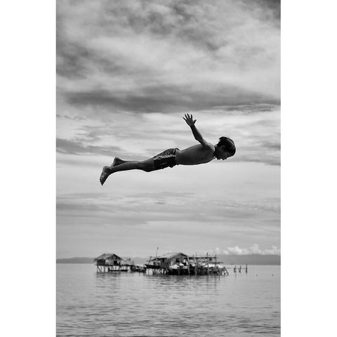 In Mid-Air Black Modern Wood Framed Art Print with Double Matting by Long, Kieron