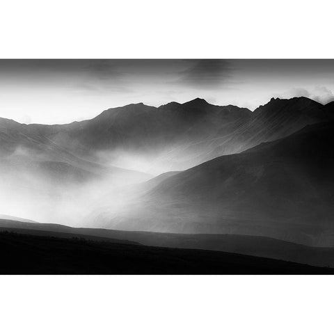 A Mountain Morning White Modern Wood Framed Art Print by He, Mike