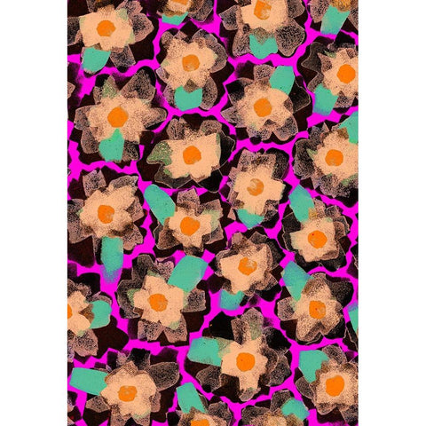 Funky Blossoms Gold Ornate Wood Framed Art Print with Double Matting by Treechild