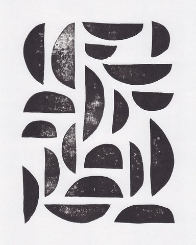 Linocut Abstract #7 Black Modern Wood Framed Art Print by Galitsyna, Alisa
