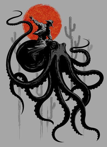 Riding The Octopus White Modern Wood Framed Art Print with Double Matting by Lawless, Adam