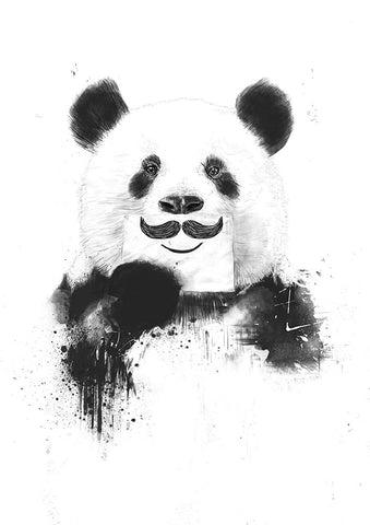 Funny panda Black Ornate Wood Framed Art Print with Double Matting by Solti, Balazs
