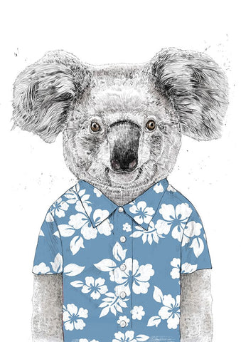 Summer Koala (blue) Black Ornate Wood Framed Art Print with Double Matting by Solti, Balazs