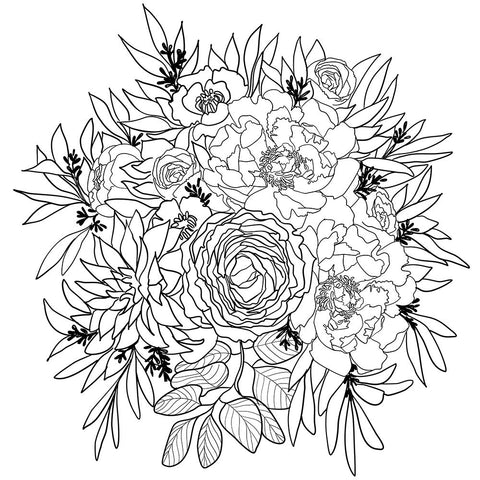 Nanette flower bouquet in black and white Black Ornate Wood Framed Art Print with Double Matting by Laiz Blursbyai, Rosana