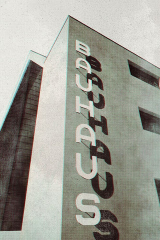 Bauhaus Dessau architecture in vintage magazine style I Black Modern Wood Framed Art Print by Laiz Blursbyai, Rosana