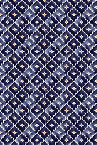 Blue Aquarell Tile Pattern White Modern Wood Framed Art Print with Double Matting by Treechild