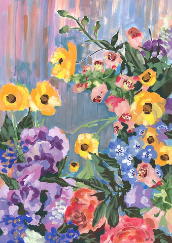 Retro Floral Bouquet Black Modern Wood Framed Art Print by Zwara, Ania