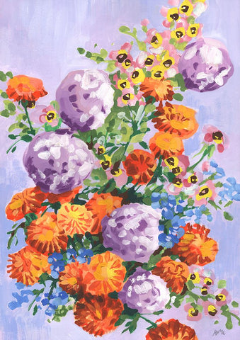 Marigold And Hydrangea White Modern Wood Framed Art Print with Double Matting by Zwara, Ania