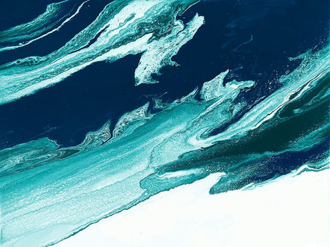 Green and Blue Wave White Modern Wood Framed Art Print with Double Matting by Storms, Alyson