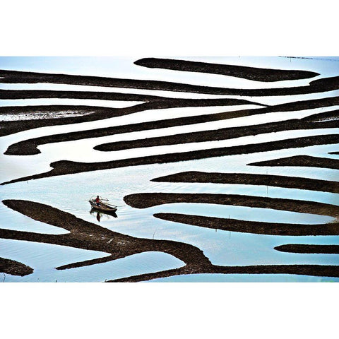 Labyrinth Black Modern Wood Framed Art Print with Double Matting by Gunawan, Lina