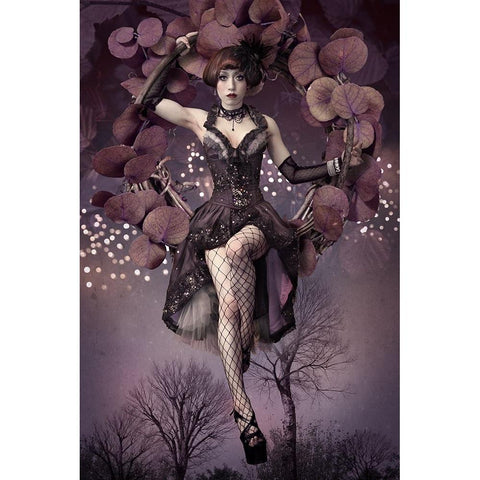 Night Aerial Girl Black Modern Wood Framed Art Print with Double Matting by Murakami, Kiyo