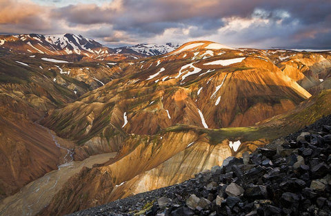 Landmannalaugar Sunset White Modern Wood Framed Art Print with Double Matting by Wrobel, Karsten