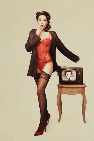Pin Up Girl Ii Black Ornate Wood Framed Art Print with Double Matting by Peeters, Bart