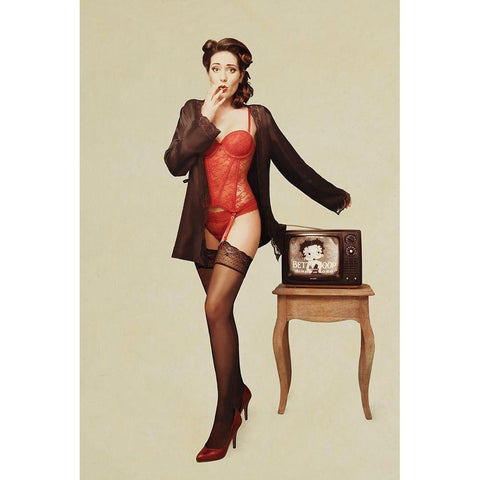 Pin Up Girl Ii White Modern Wood Framed Art Print by Peeters, Bart