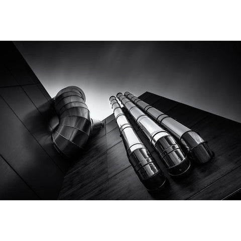 Pipes Black Modern Wood Framed Art Print with Double Matting by Gamiz, Andres