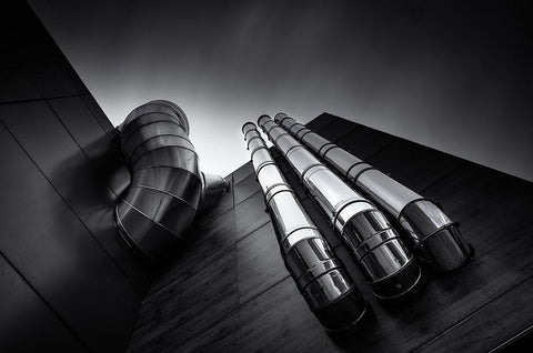 Pipes White Modern Wood Framed Art Print with Double Matting by Gamiz, Andres