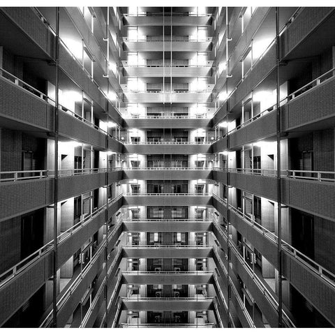 Corridor Black Modern Wood Framed Art Print by Tajima, Koji