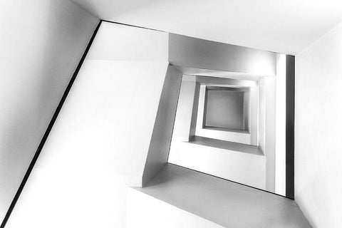Golden Stairs White Modern Wood Framed Art Print with Double Matting by Al-Khalaf, Hassan