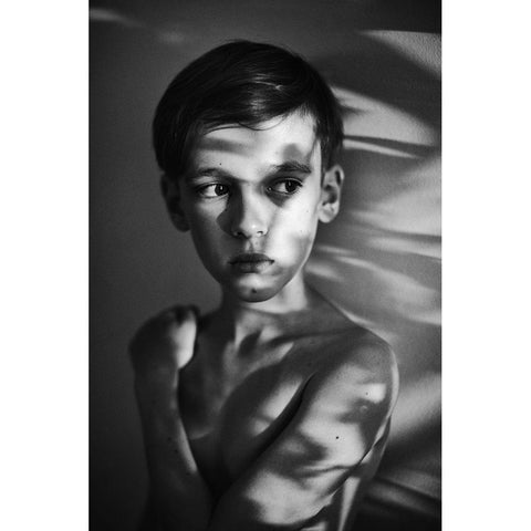 Portrait In Light And Shadows Black Modern Wood Framed Art Print with Double Matting by Strzelecka, Monika