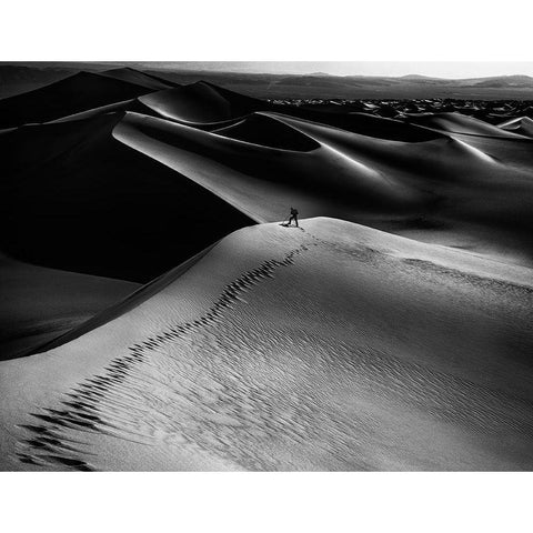 One Set Of Footprints White Modern Wood Framed Art Print by Chenglu, Simon