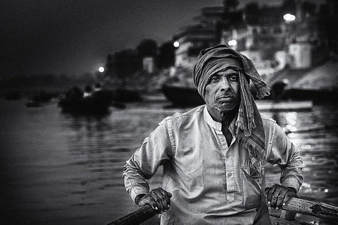 Nights On The Ganges White Modern Wood Framed Art Print with Double Matting by Flour, Piet