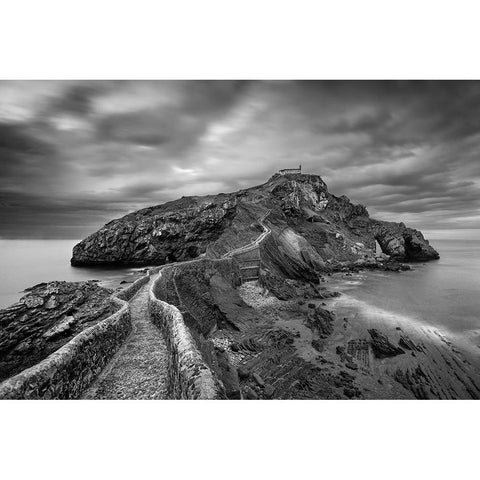 Gaztelugatxe White Modern Wood Framed Art Print by Baglietto, Oskar