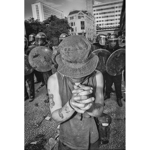 London Riot 02 Black Modern Wood Framed Art Print with Double Matting by Santos, Carlos Grury
