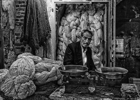 Rope Seller In A Bazaar (Iran) White Modern Wood Framed Art Print with Double Matting by Inazio Kuesta, Joxe
