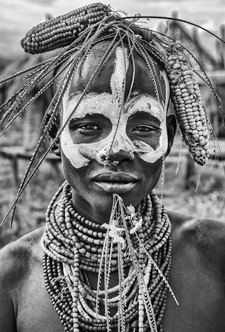 A Woman Of The Karo Tribe-Omo Valley-Ethiopia. White Modern Wood Framed Art Print with Double Matting by Inazio Kuesta, Joxe