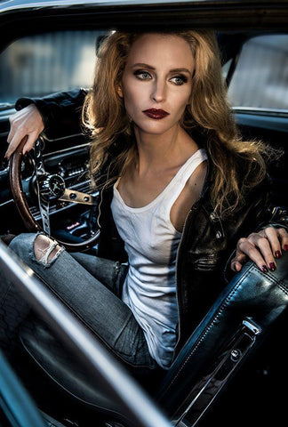 Waiting To Reverse My 69 Ford Mustang Black Ornate Wood Framed Art Print with Double Matting by Peter Muller Photography