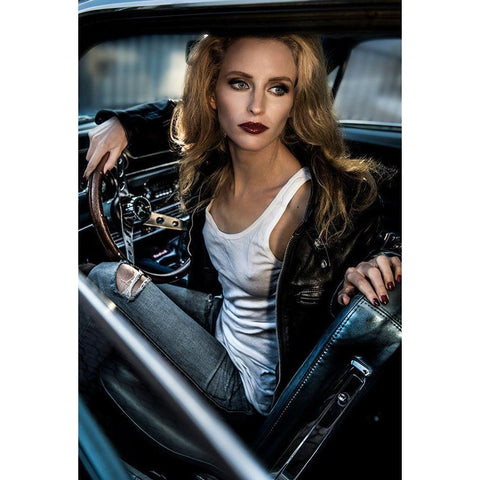Waiting To Reverse My 69 Ford Mustang Black Modern Wood Framed Art Print by Peter Muller Photography