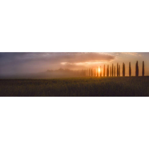 Tuscany Sunrising Gold Ornate Wood Framed Art Print with Double Matting by De La, Javier
