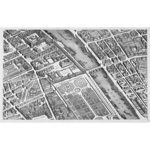 Paris 1739 Sectional map Black Modern Wood Framed Art Print by Turgot, Michel-Etienne