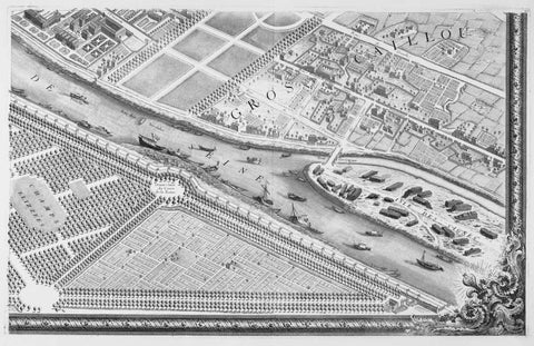 Paris 1739 Sectional map Black Ornate Wood Framed Art Print with Double Matting by Turgot, Michel-Etienne