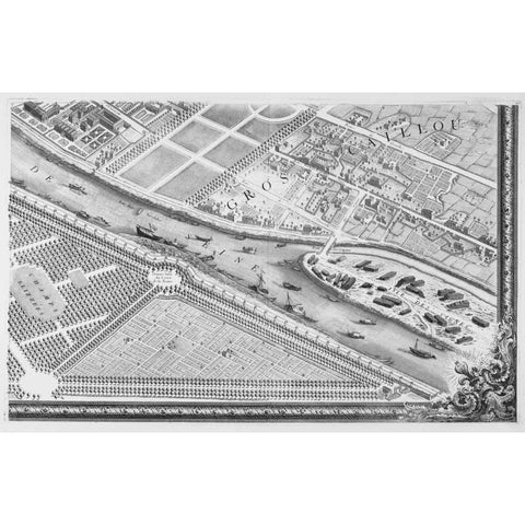 Paris 1739 Sectional map Black Modern Wood Framed Art Print with Double Matting by Turgot, Michel-Etienne