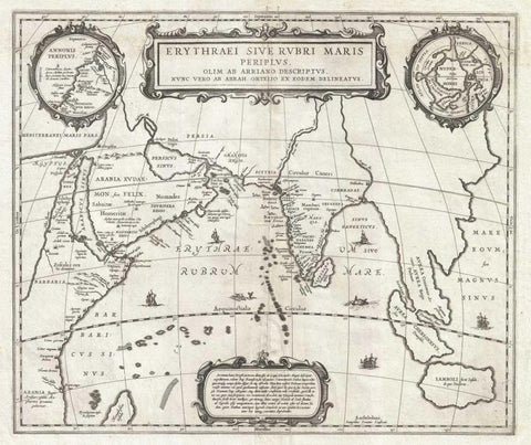 Map of Indian Ocean, 1658 Black Ornate Wood Framed Art Print with Double Matting by Jansson, Jan