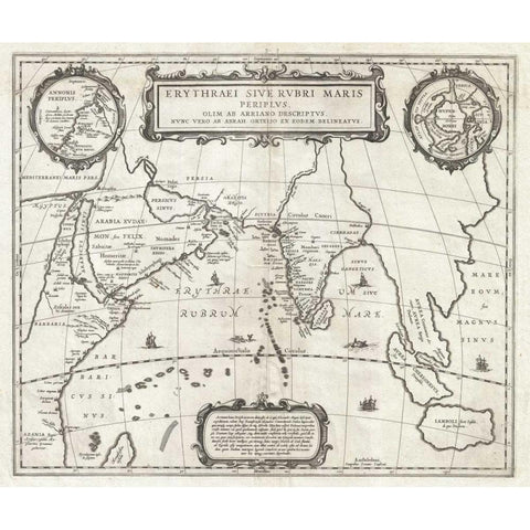Map of Indian Ocean, 1658 Black Modern Wood Framed Art Print with Double Matting by Jansson, Jan