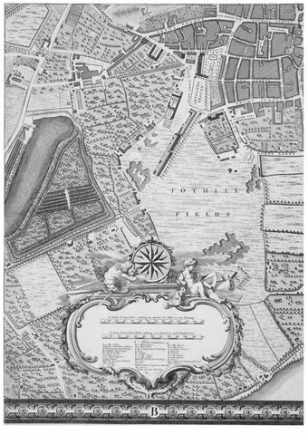 Roque Sectional map of London 1748 Black Ornate Wood Framed Art Print with Double Matting by Roque, John