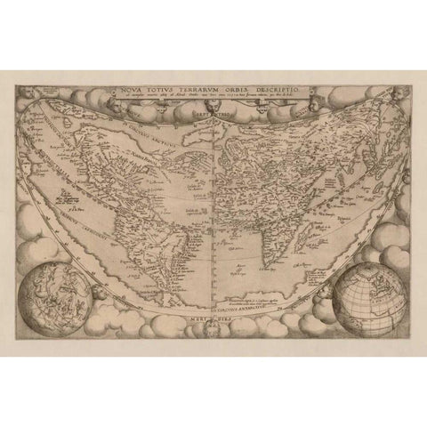 Nova tutius terrarum, 1571 White Modern Wood Framed Art Print by Ortelius, Abraham