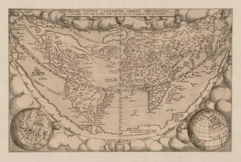 Nova tutius terrarum, 1571 Black Ornate Wood Framed Art Print with Double Matting by Ortelius, Abraham