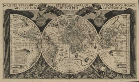Nova orbis terrarum, 1630 Black Ornate Wood Framed Art Print with Double Matting by Echebrecht, Philipp