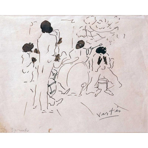 Josephine Bakers Jazz Band White Modern Wood Framed Art Print by Vertes, Marcel